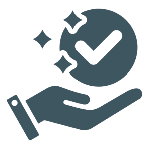 Hand holding circle with checkmark and sparkles.