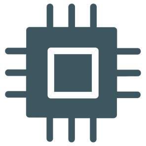 Computer chip icon on black background.